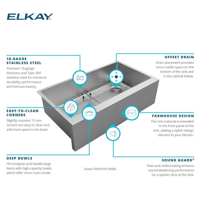 Elkay Crosstown 16 Gauge Stainless Steel 35-7/8" x 20-1/4" x 9" Single Bowl Tall Farmhouse Sink