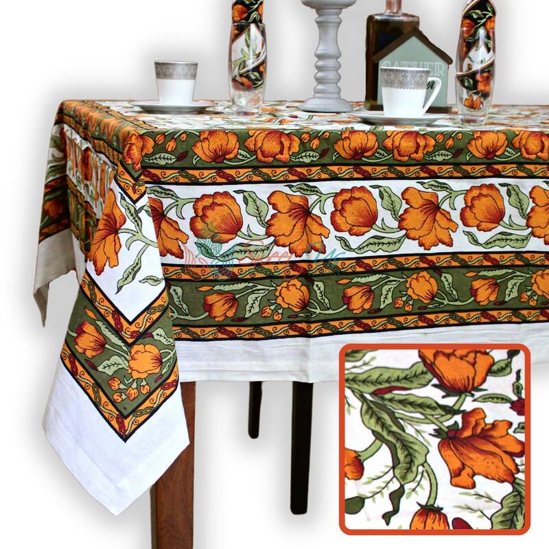 Affluent French Country Floral Cotton Tablecloth Square, Rectangle
