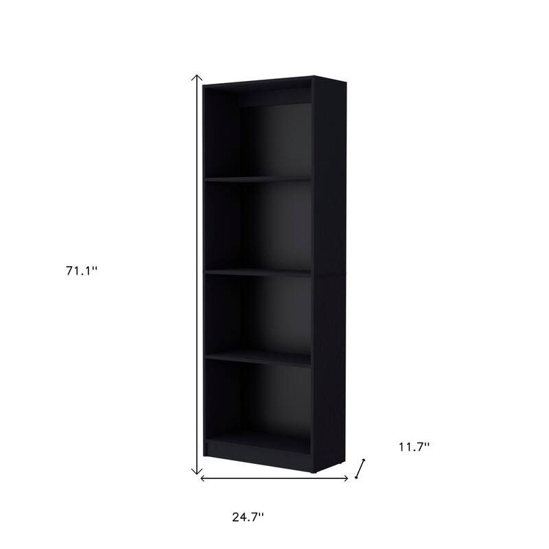 HomeRoots 71" Black Wood Four Tier Bookcase