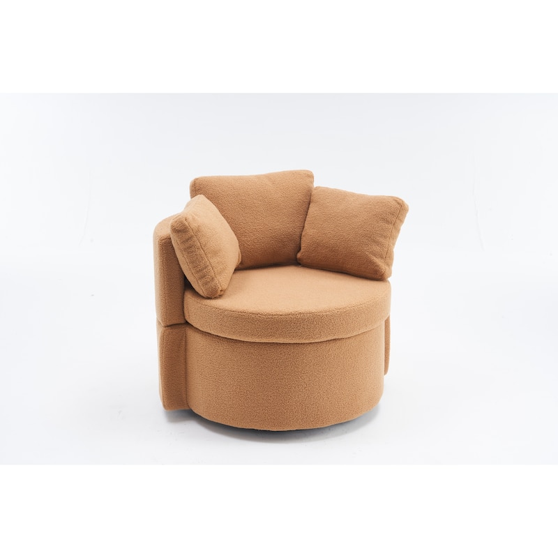 Khaki Modern 31.5" Upholstered Swivel Barrel Chair with Storage and Back Cushion