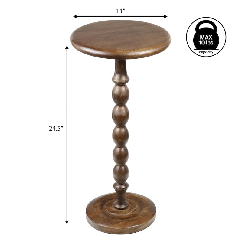Augustus 24.5" Spindle Wood Pedestal Round Drink Table and Decorative End Table, By JONATHAN Y
