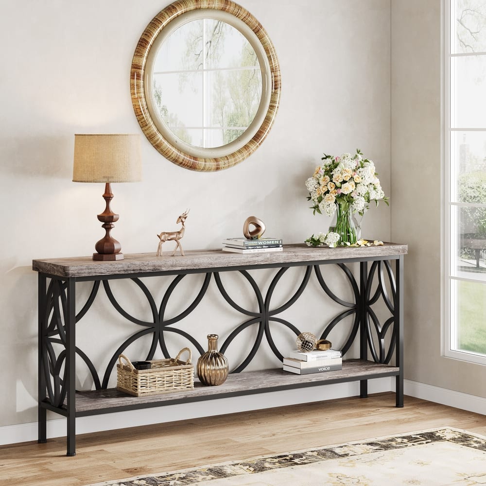 70.9 Inches Industrial Sofa Console Table with Storage Shelf - 70.9" L × 11.8" W × 31.9" H