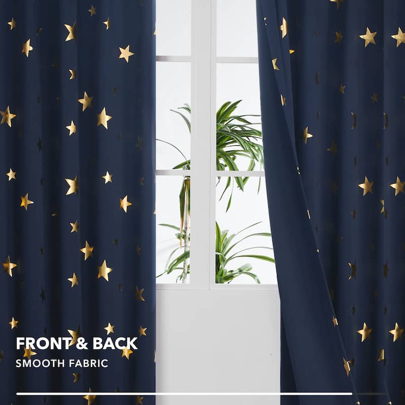 Gold Star Foil Room Darkening Curtains for Kids 2 Panels