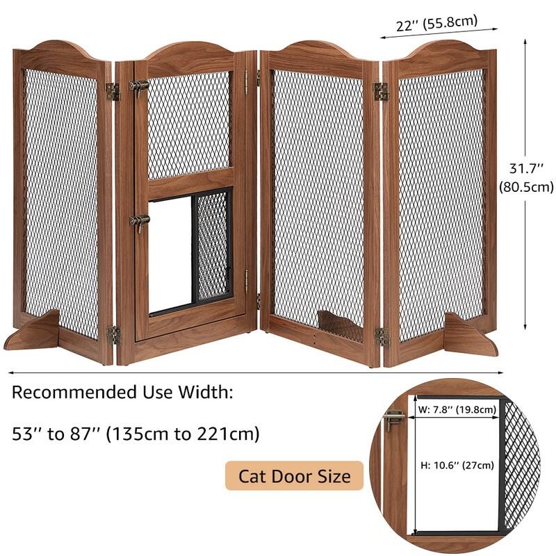 beeNbkks Freestanding Walk Through Pet Gate with Small Cat Door