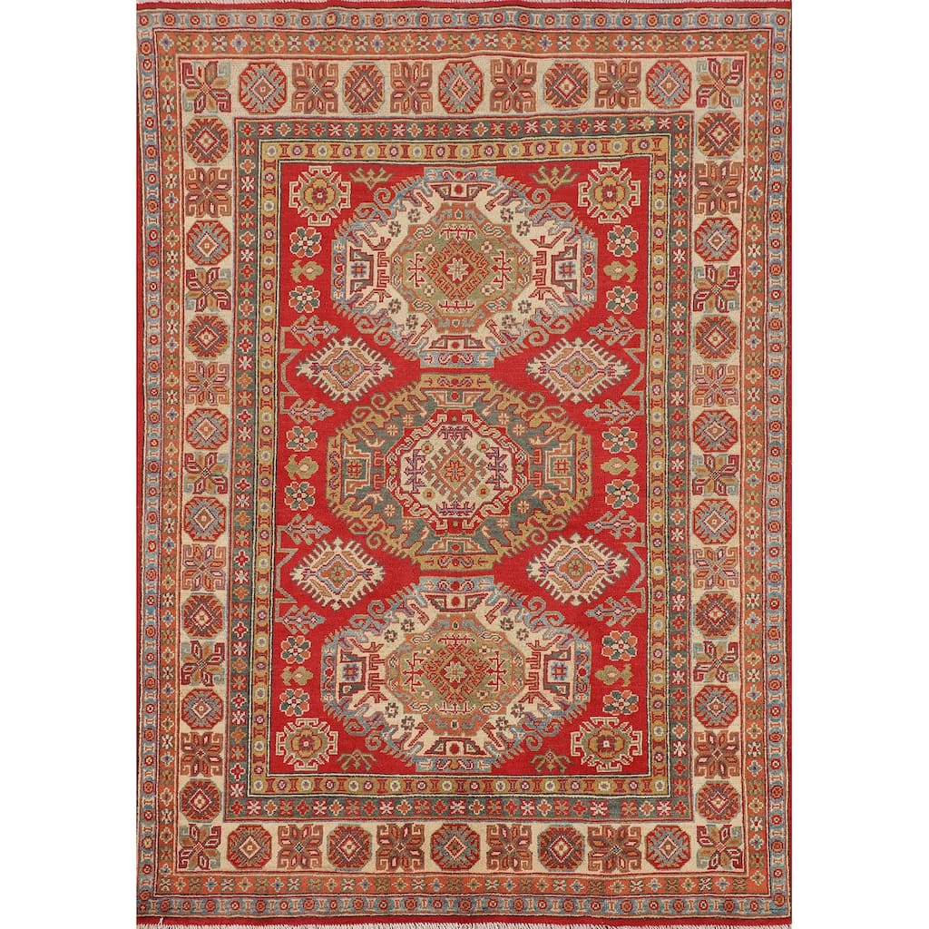 Oriental Red Kazak Area Rug Handmade Traditional Wool Carpet - 4'9" x 6'7"