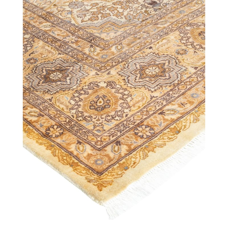 Overton Hand Knotted Wool Vintage Inspired Traditional Mogul Ivory Area Rug - 6' 0" x 9' 8"