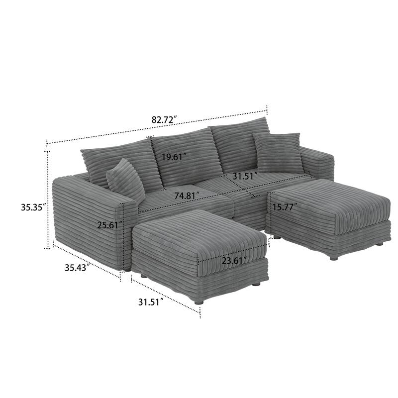 Modern Corduroy Fabric Upholstered Sectional Sofa with Ottoman