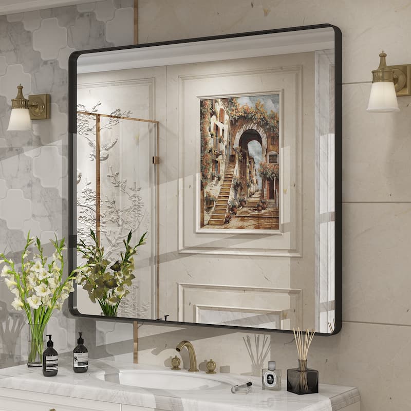 Bathroom Vanity Mirror with Aluminum Alloy Framed, Tempered Glass, Wall Mounted - 40x36