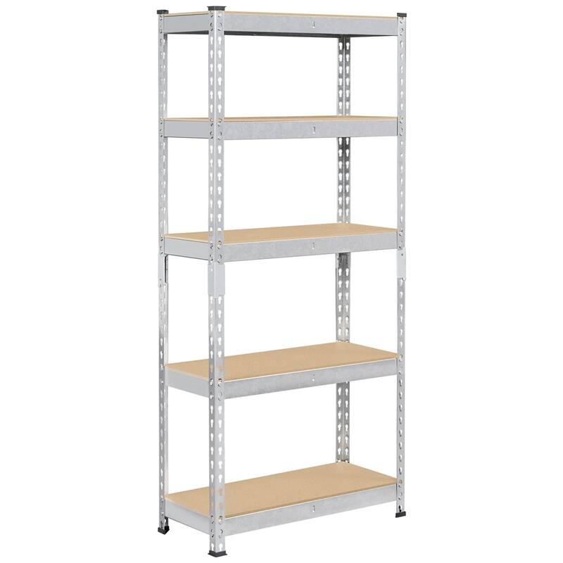 Yaheetech 5 Tiers Boltless Storage Shelf 330lb Capacity for Each Tier,Metal Frame MDF Wood Boards - Silver
