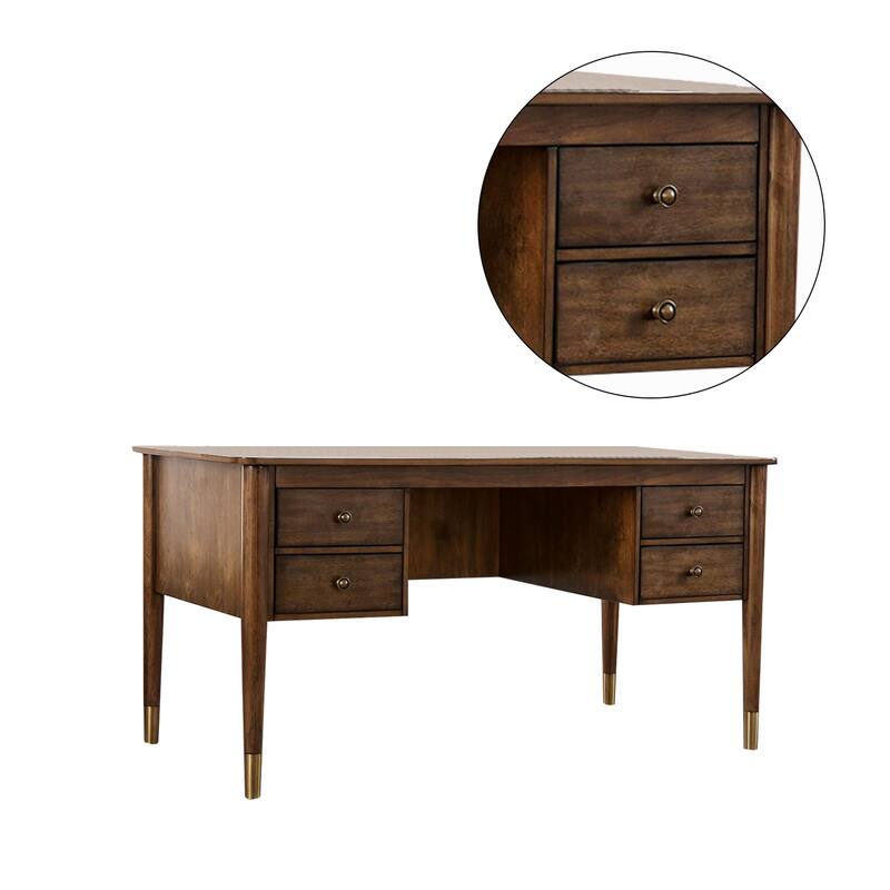 Metal and Wood Writing Desk in Antique Oak Finish