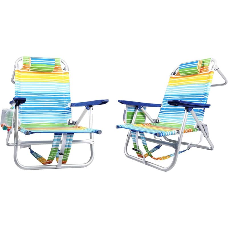 BOSSIN Backpack Beach Chairs for Adults,Adjustable high Beach Lounge Chairs with Towel Rack for Outdoor,Travel - Colorful/2Set