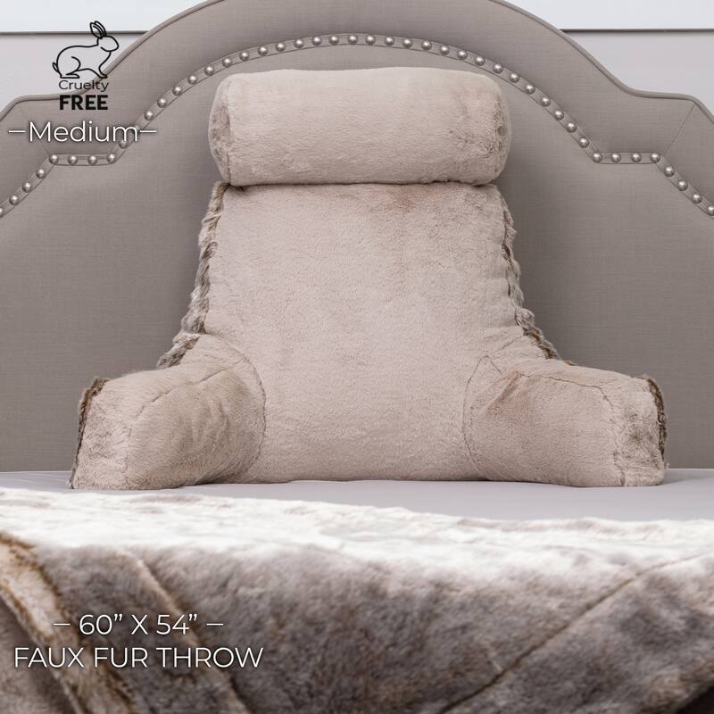 Medium Husband Pillow - Ultra Rare Baby Chinchilla, 2-tone Reversible Double Sided Fabulous Faux Fur Bed Rest Pillow with Arm