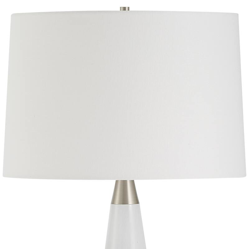 Uttermost Quinn White & Silver Table Lamp - 29"H,   Shade 10"H x 15"Dia.