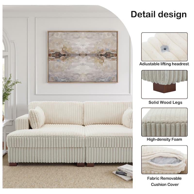 Sophia 84" W Plush Corduroy Chaise Lounge Modular Sectional Sofa