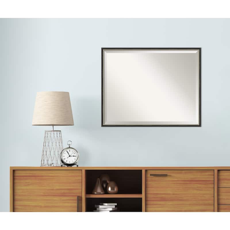 Theo Black Silver Beveled Wood Framed Wall Mirror