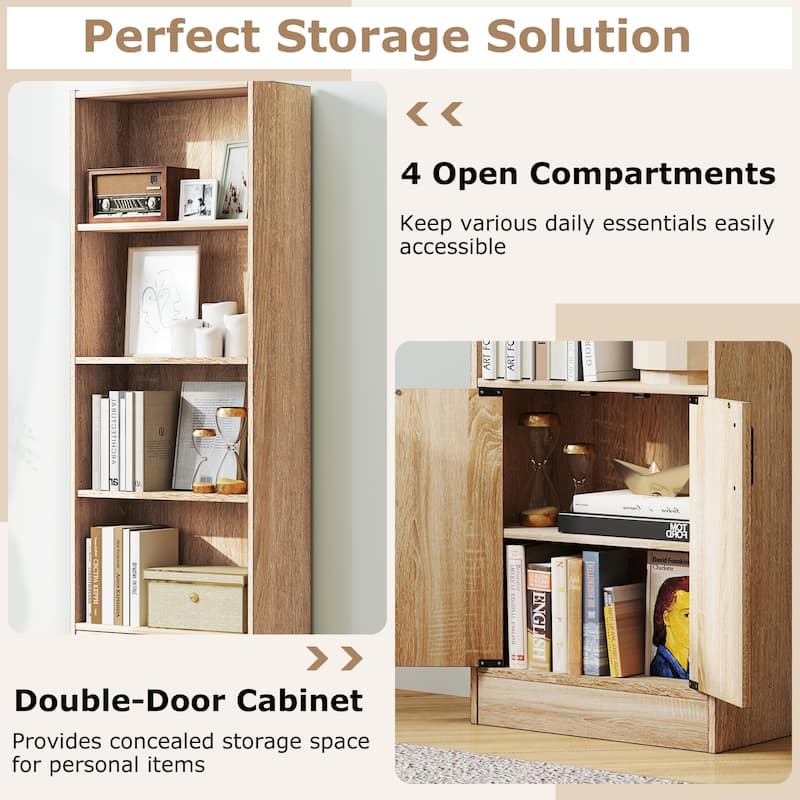 Gymax 71'' Bookshelf w/2-Door Cabinet 6-Tier Bookcase Tall Storage