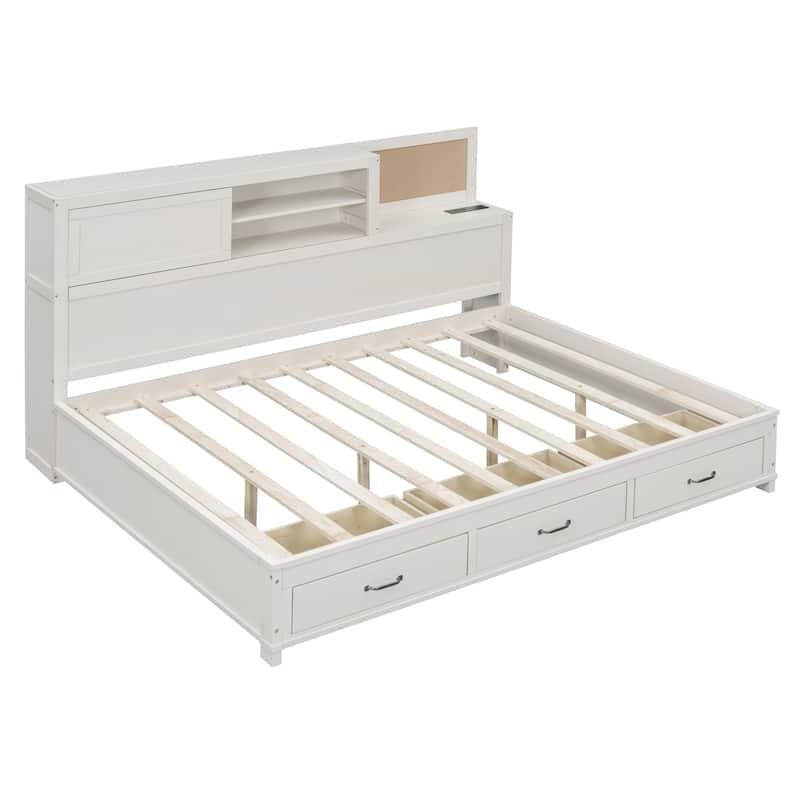 Full Size Wooden Daybed with 3 Storage Drawers