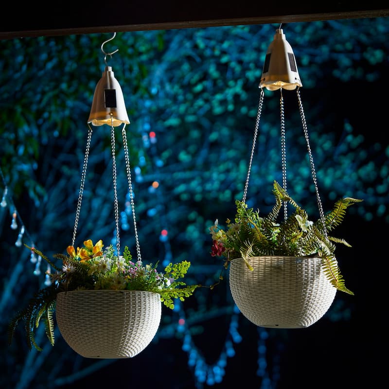 Glitzhome 30"H Solar Lighted Plastic Hanging Planter Basket