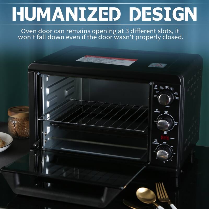 1200 W Metal Black Toaster Oven with Rotisserie and Time Control Bed
