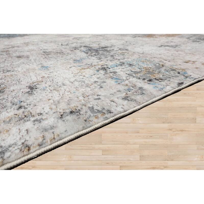 LoomBloom Washable Polyester Area Rug Beige Contemporary Machine Made
