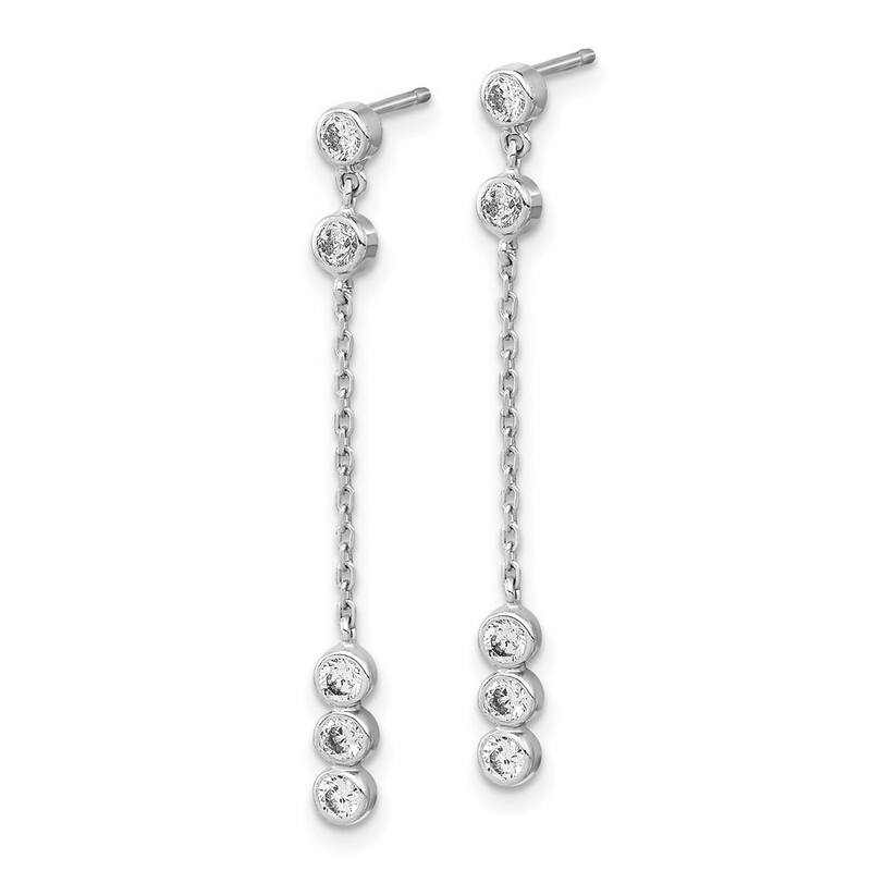 Curata 14k White Gold CZ Cubic Zirconia 36.15x3.15mm Chain Link Long Drop Dangle Earrings