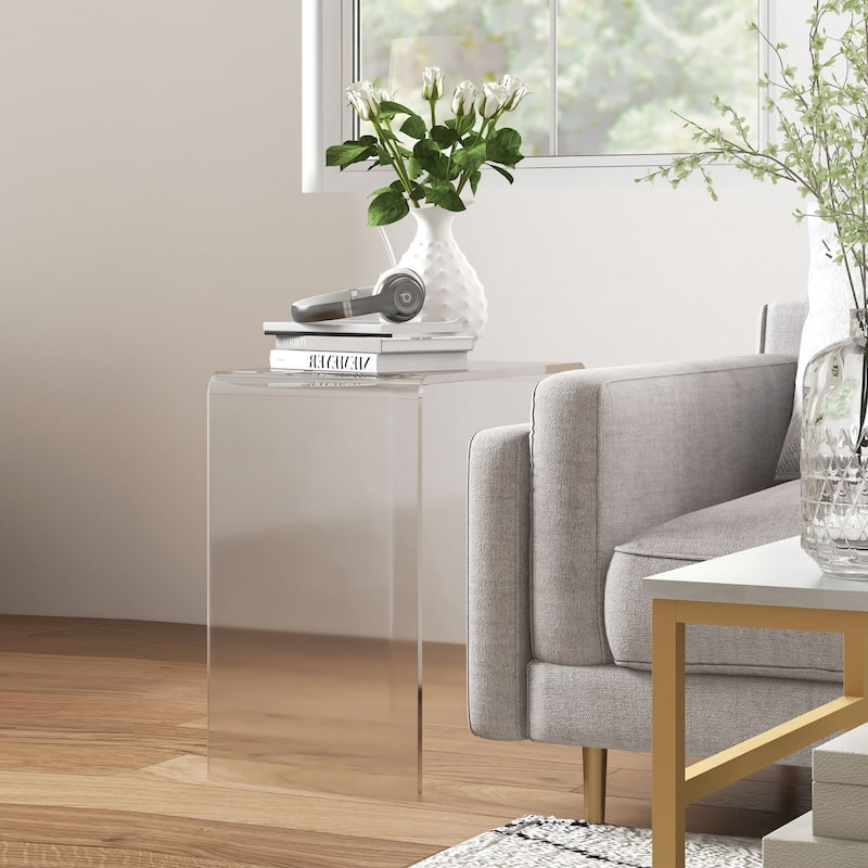 Modern Clear Acrylic U-Shape Side End Coffee Table with Smooth Edges for Bedroom or Living Room - 21"L x 12"W x 21"H