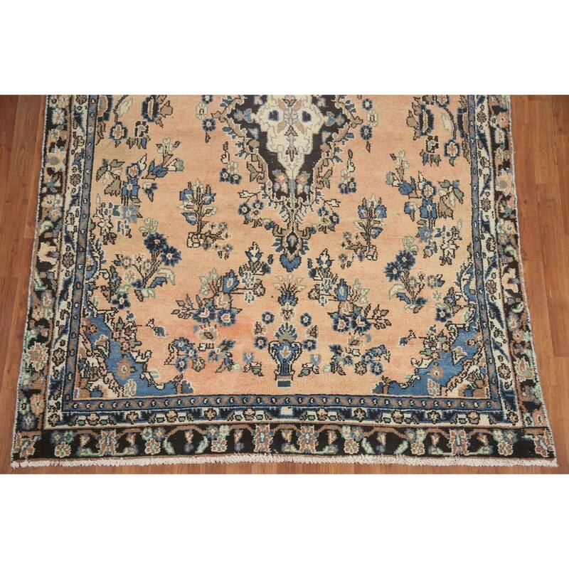 Hand Knotted Oriental 100% Wool Carpet Traditional Floral Peach Hamedan Area Rug - 8' 8'' X 5' 8''