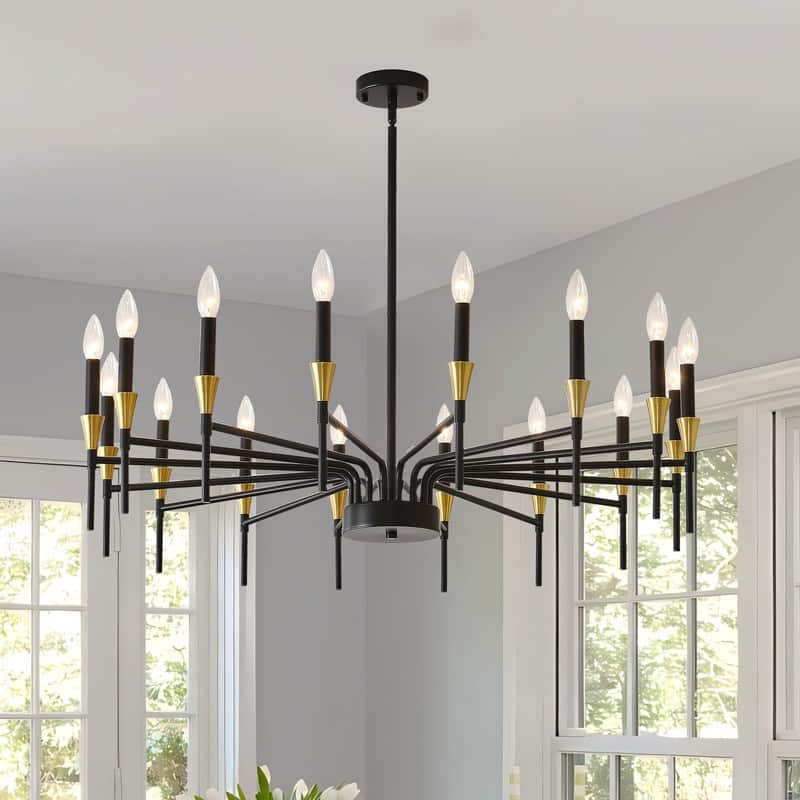 Black & Gold Modern Farmhouse Chandelier Rustic Ceiling Light Dimmable E12 Candle-Style Pendant Lighting Fixture