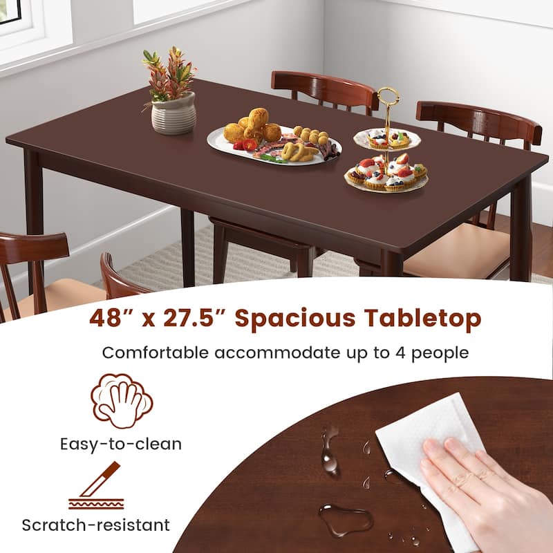 48 Inch Brown Rectangular Dining Room Table with Sturdy Rubber Wood Legs for Family Meals - 48" x 27.5" x 30" (L x W x H)