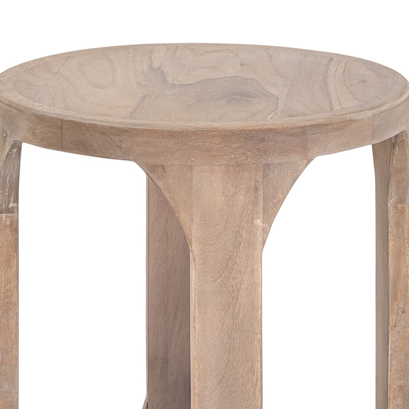 Eray 18 In Round Side Table w Shelf, Light Brown Teak, Mango Wood