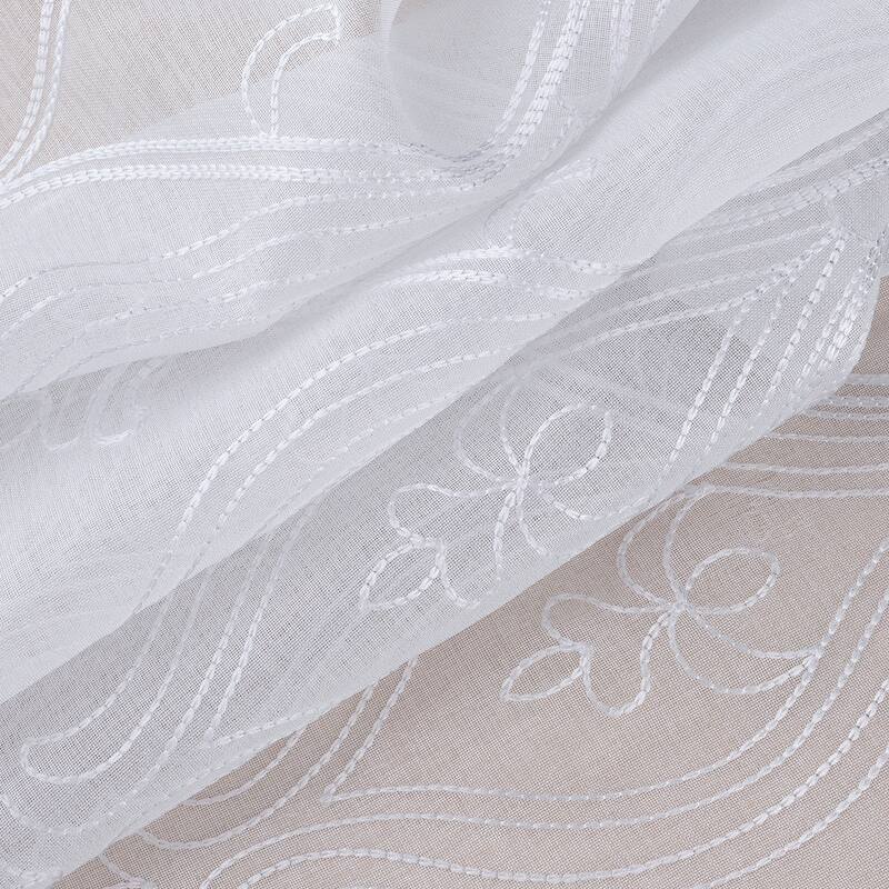 Pearl Embroidered Damask Window Curtain Panel Pair
