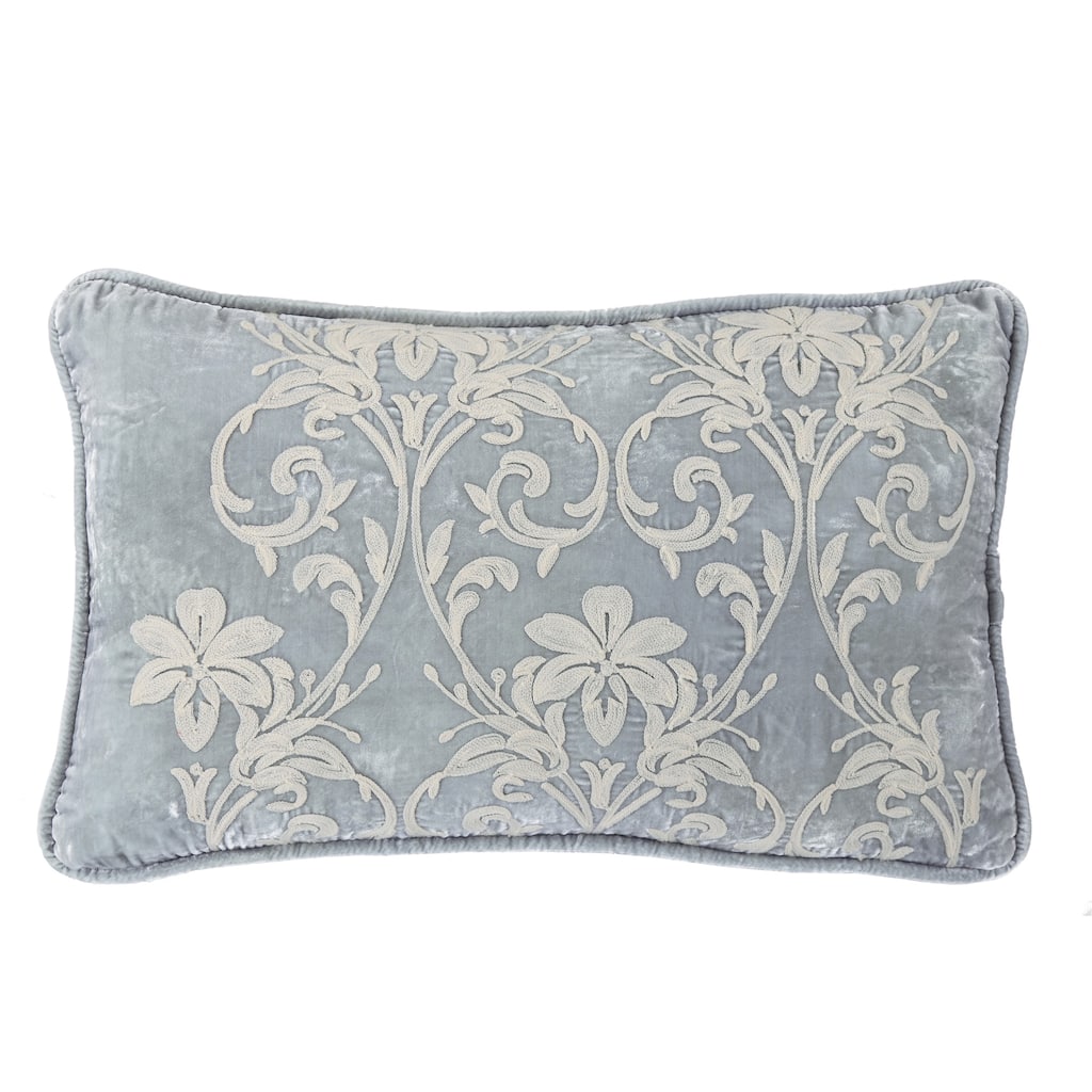 Hiend Accents Belle Floral Embroidered Velvet Lumbar Pillow, 16" x 26", 1PC