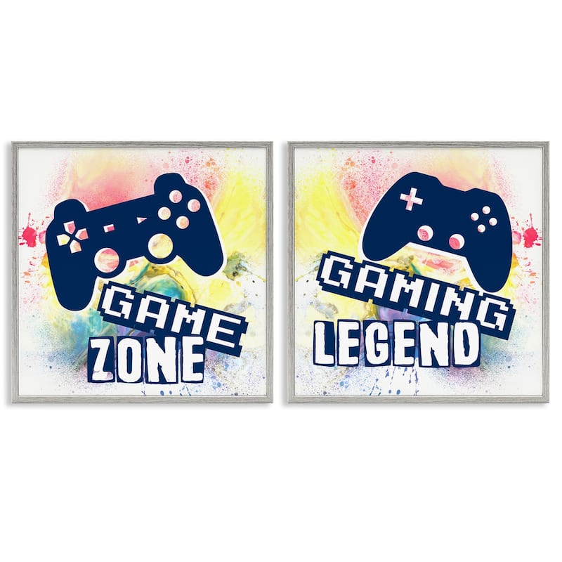Stupell Retro Splatter Game Phrases Framed Giclee Art Design By Marcus Prime (Set of 2) - 17 x 17 - Grey