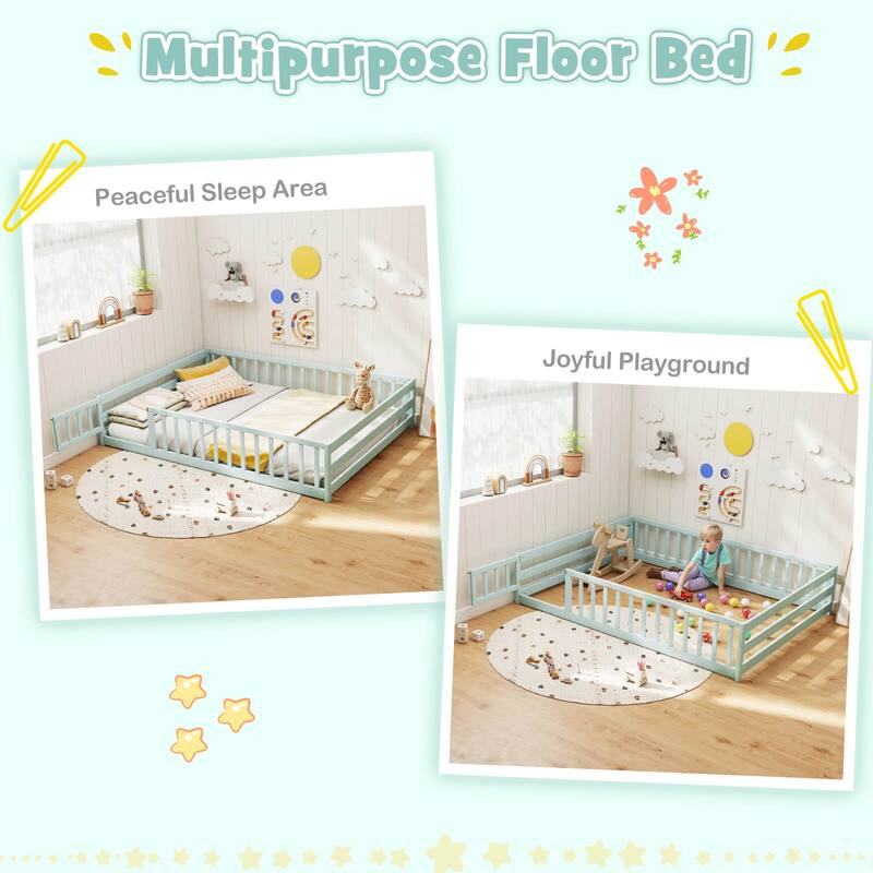 Costway Full Size Floor Bed with Full Length Safety Guardrails & Door