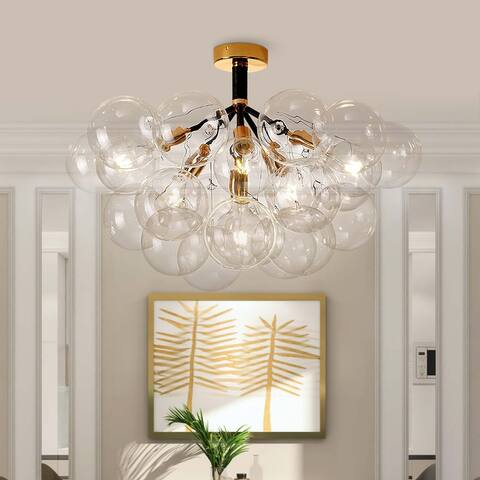 Modern 6 - Light with 18 Clear Bubble Glass Semi-Flush Mount