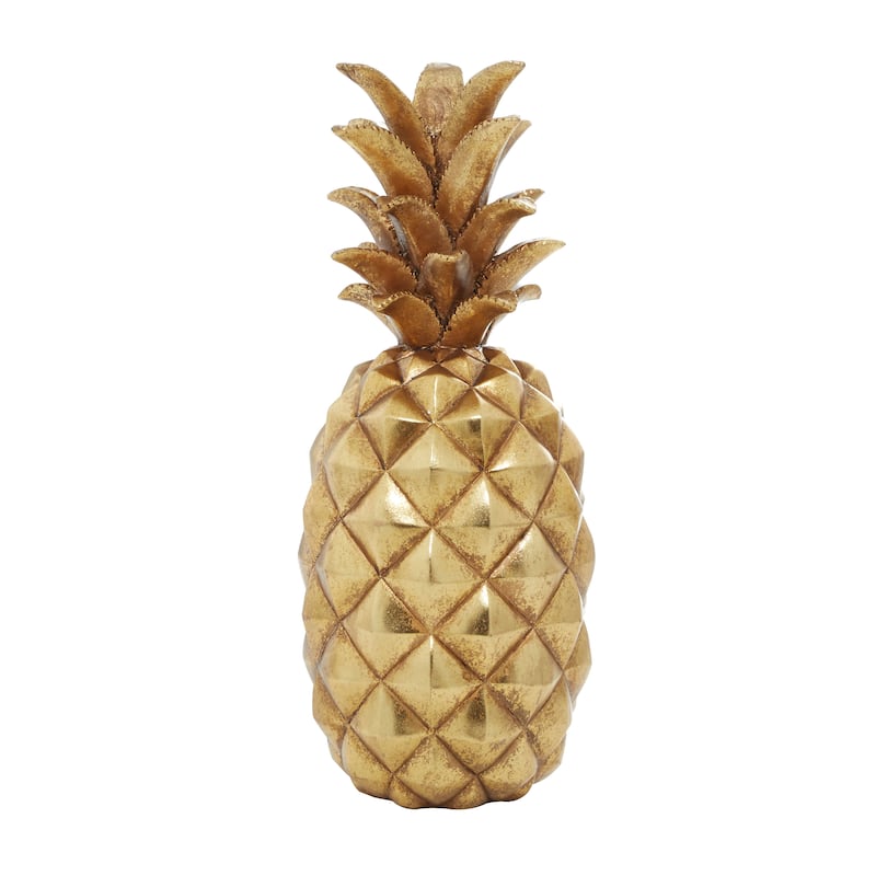 Gold Polystone Pineapple Fruit Sculpture - 7 x 7 x 18