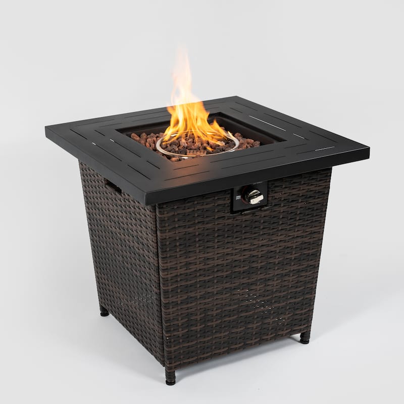 28inch Wicker Square Fire Pit Table Outdoor