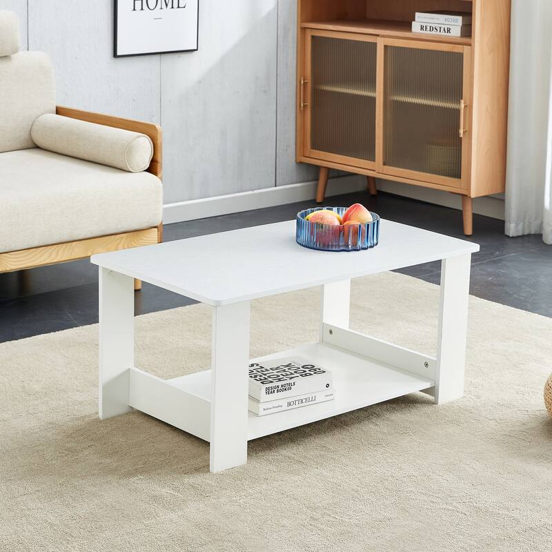 35.4" Modern Rectangular Coffee Table with Storage Shelf for Living Room, Bedroom and Study Room