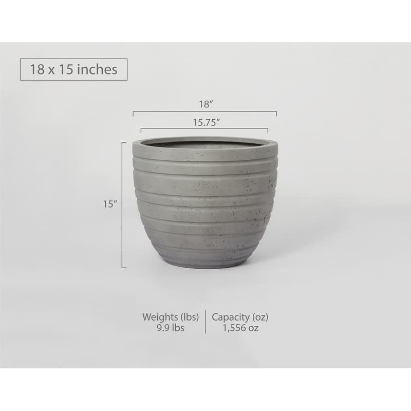 Indoor/Outdoor Large Nordic Minimalist Fiberstone Lightweight Round Planter Pot - 21, 18, 15 inch Cement Finish