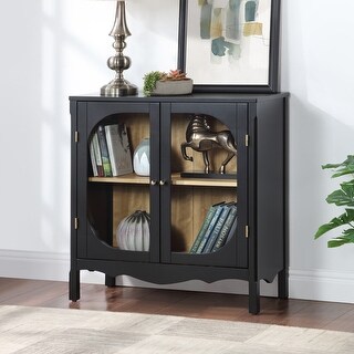 Modern Black Storage Cabinet with Glass Doors & Adjustable Shelves for ...