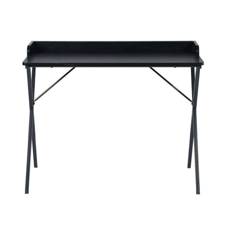 Homylin Modern Metal Frame Writing Desk with Raised Back Shelf, Black