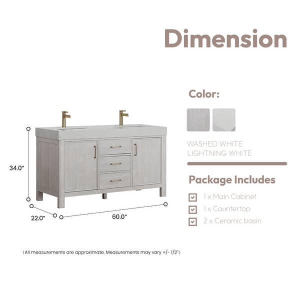 dimension image slide 2 of 7, Leon 60 in. Double Bathroom Vanity with Composite Stone Top
