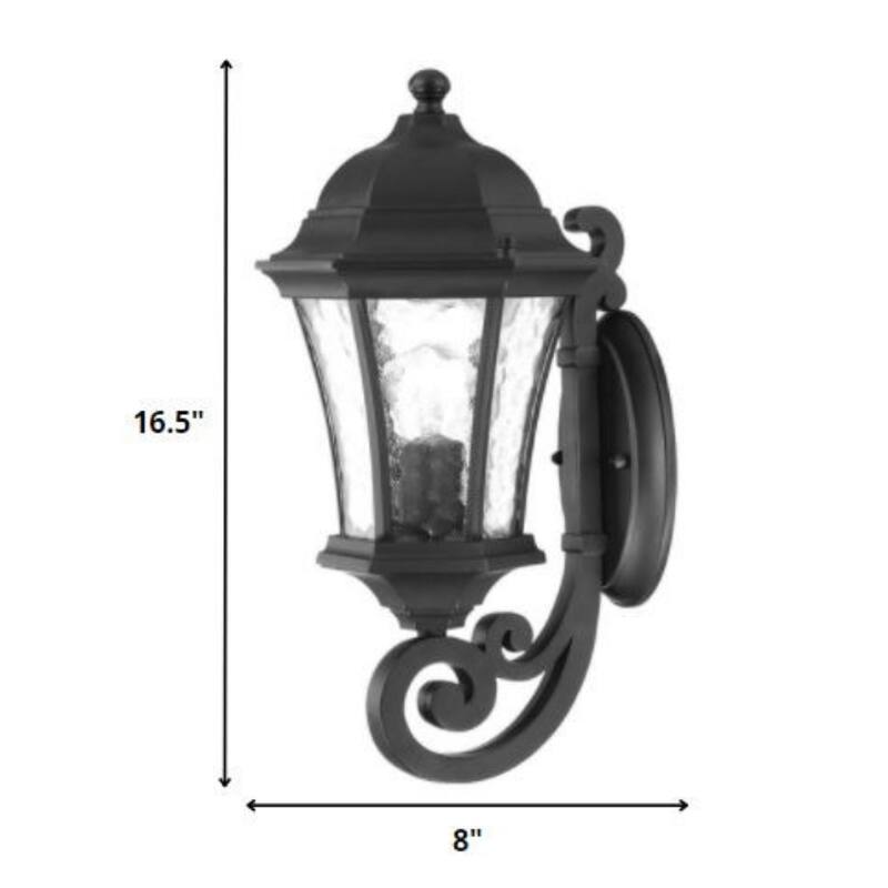 Matte Black Aluminum Outdoor Lantern Wall Light with Hammered Glass Hardwired LED - 9” x 8” x 16.5” (D x W x H)