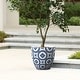 preview thumbnail 9 of 8, Blue and White Flower Pattern Round Tapered Mgo Planter, Indoor and Outdoor
