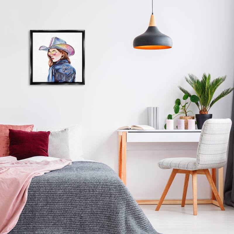 Stupell Disco Cowgirl in Blue Framed Floater Canvas Wall Art Design By Amanda Greenwood