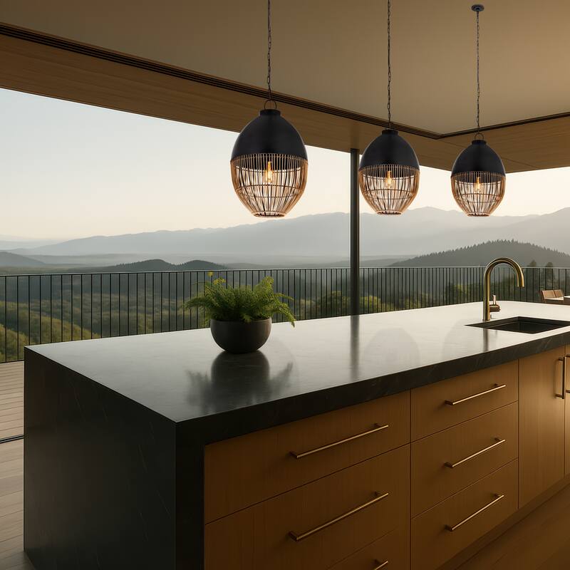 Innovations Lighting Bismark - 1 Light 14" Chain Hung Pendant - Matte Black Finish - Natural Shade