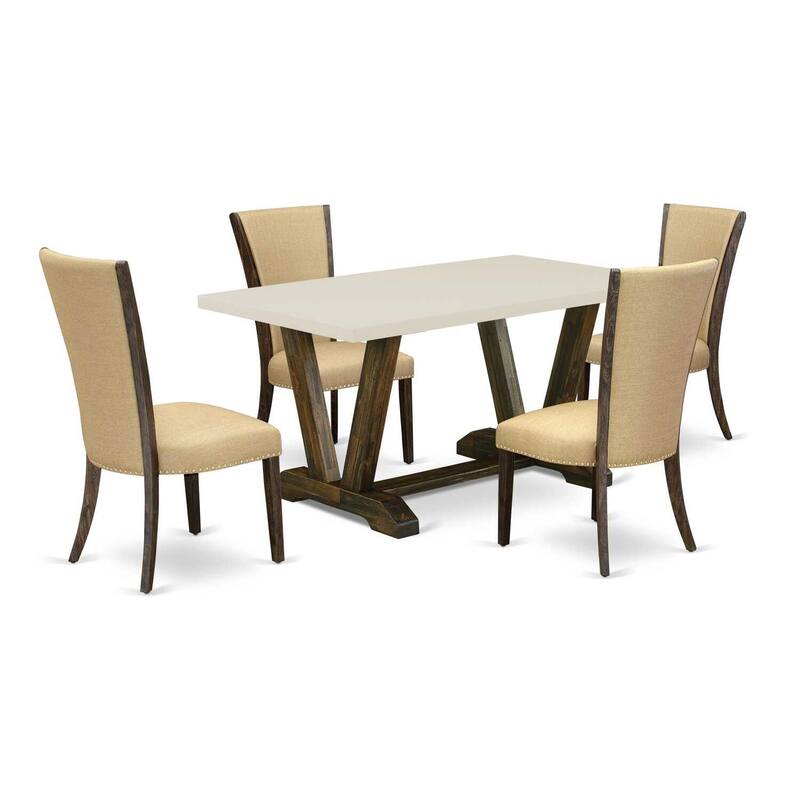 HomeStock 5-Piece Distressed Jacobean Finish Solid Wood Top Dining Table with 4 Parson Chair