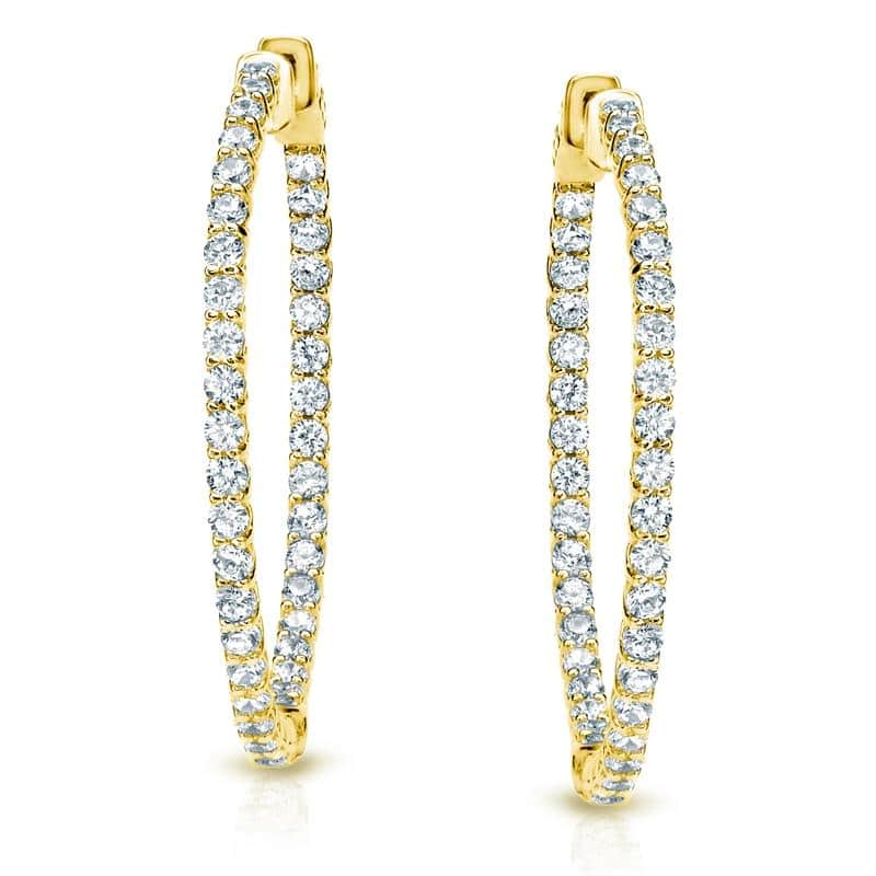 Auriya 14k Gold 2 1/2ctw Small or Medium Inside-out Diamond Hoop Earrings - Medium (1.41-inch) - Yellow Gold