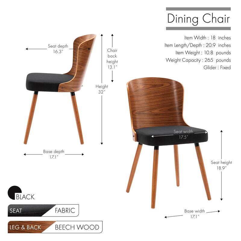 Porthos Home Karr Armless Dining Chairs Set of 2, Beech Wood Back & Legs