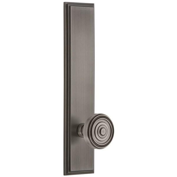 Grandeur CARSOL_TP_PRV_238_RH Carre Solid Brass Rose Right Handed Tall Plate Privacy Door Knob Set with Soleil Knob and 2-3/8"